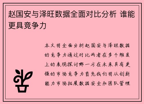 赵国安与泽旺数据全面对比分析 谁能更具竞争力